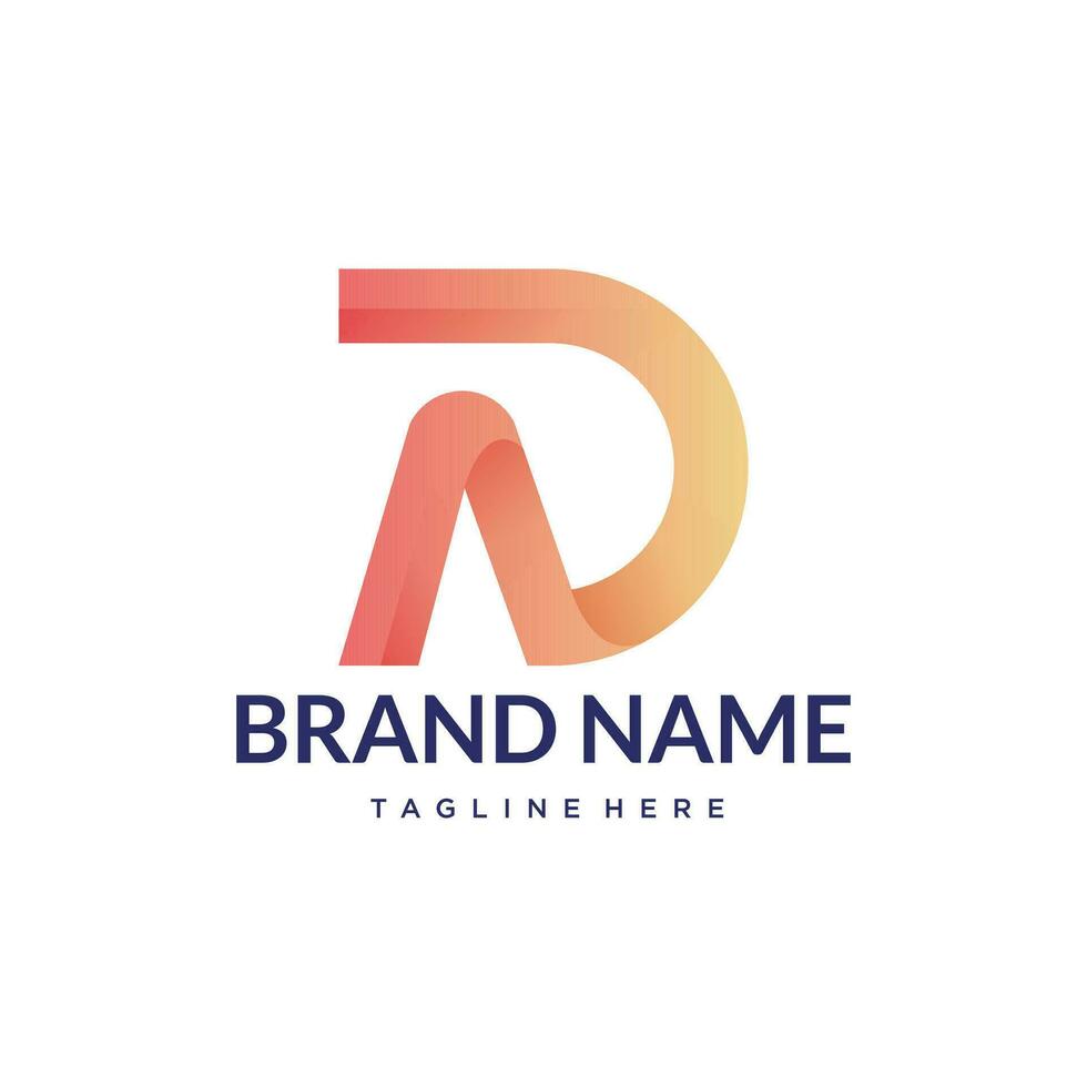 D abstract gradient tech minimal letter logo vector