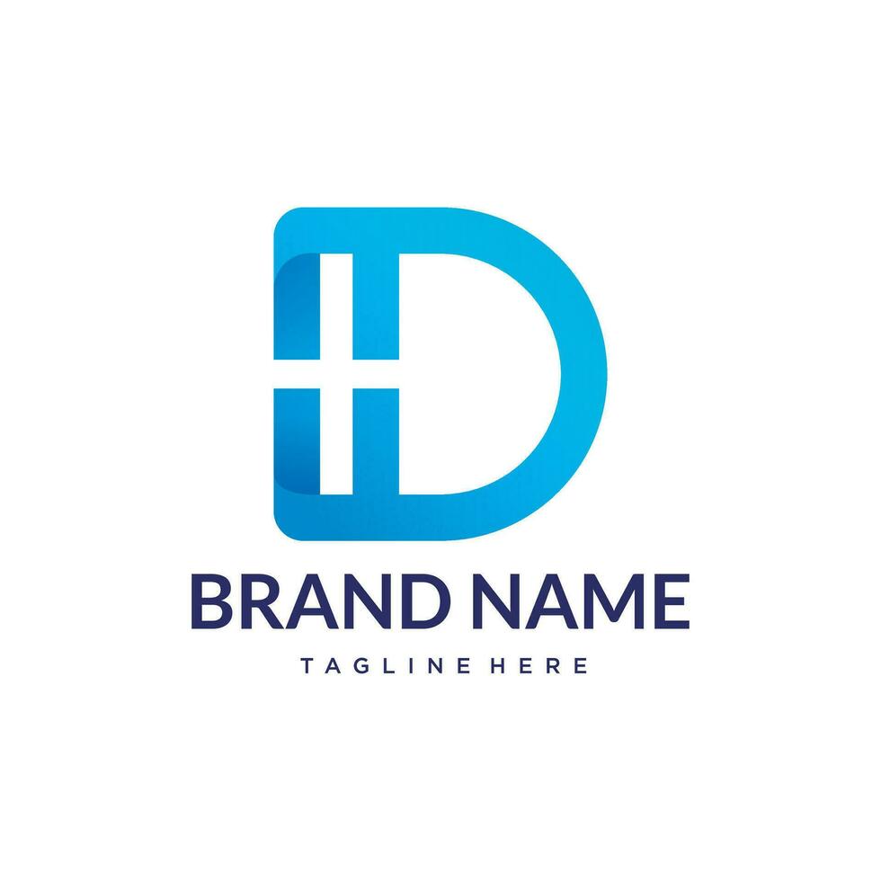 D abstract gradient tech minimal letter logo vector