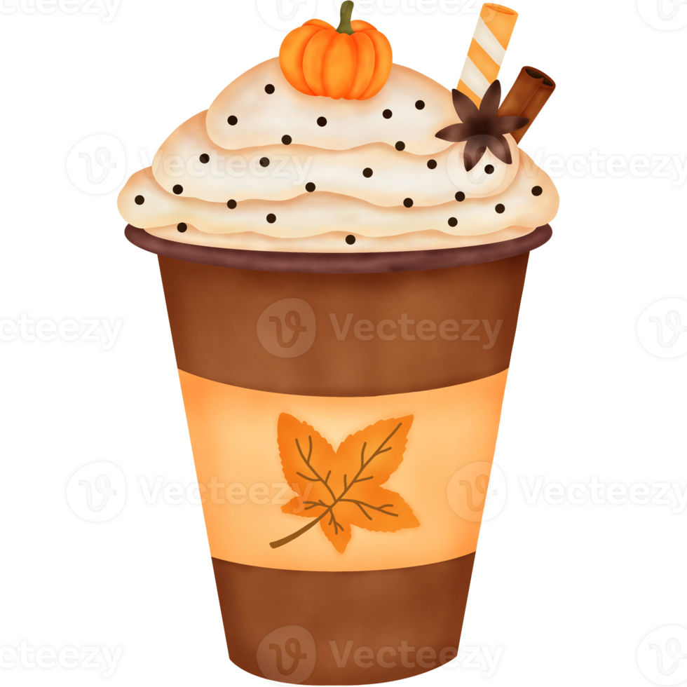 Autumn Drink. Watercolor Pumpkin Spice Drink png