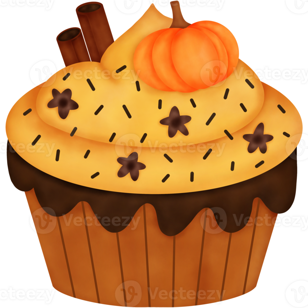 Watercolor Autumn Pumpkin Dessert. Pumpkin Cupcake png