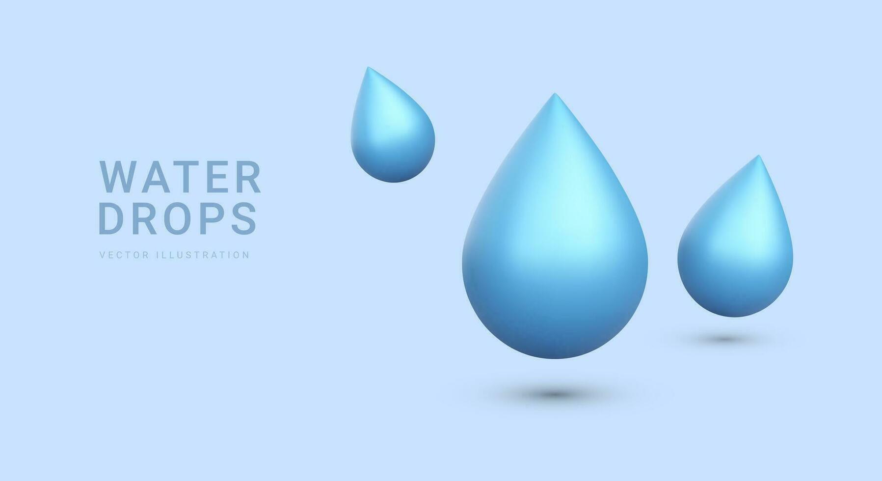 3d realistic water drops isolated on blue background. Vector illustration