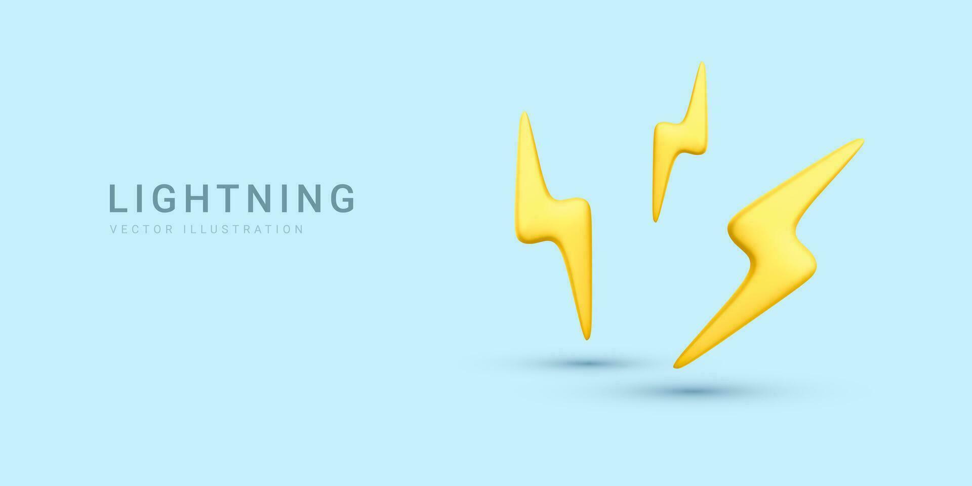 3d realistic flash lightnings on blue background. Vector illustration