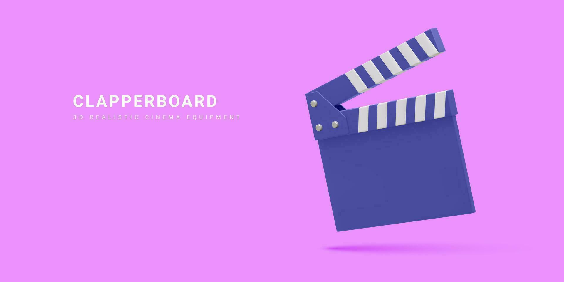 3d realistic clapperboard isolated on light background. Vector illustration