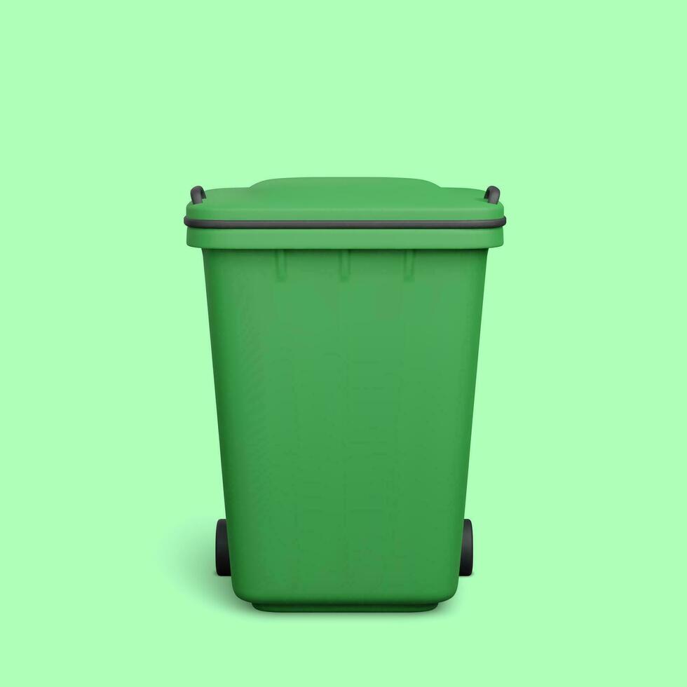 3d realista basura lata aislado en verde antecedentes. vector ilustración