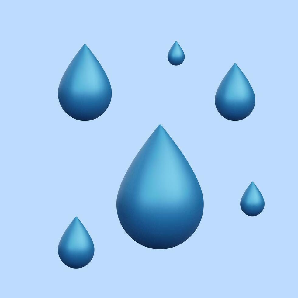 3d realistic water drops isolated on blue background. Raindrops. Vector illustration
