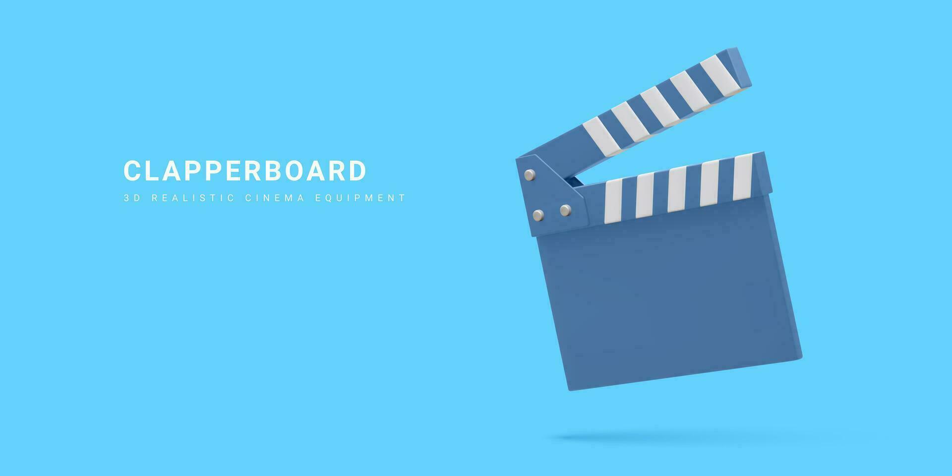 3d realistic clapperboard isolated on light background. Vector illustration