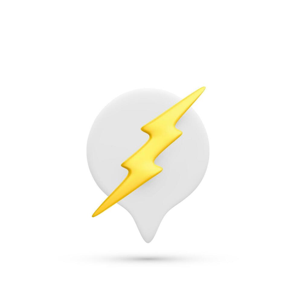 3d realistic speech bubble with thunder bolt isolated on white background. Flash lightning for online social communication on applications. Vector illustration