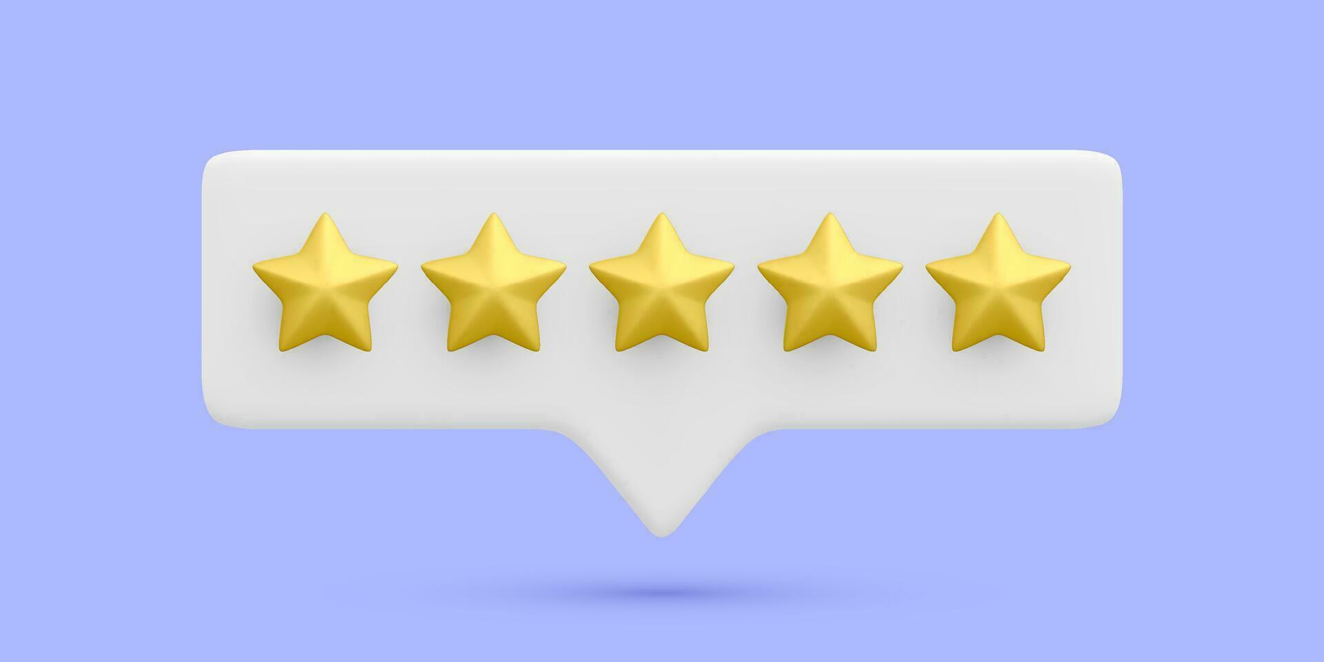 3d realistic bubble rating five stars for excellent services. Rating from customer, product review. Quality customer feedback concept. Vector illustration