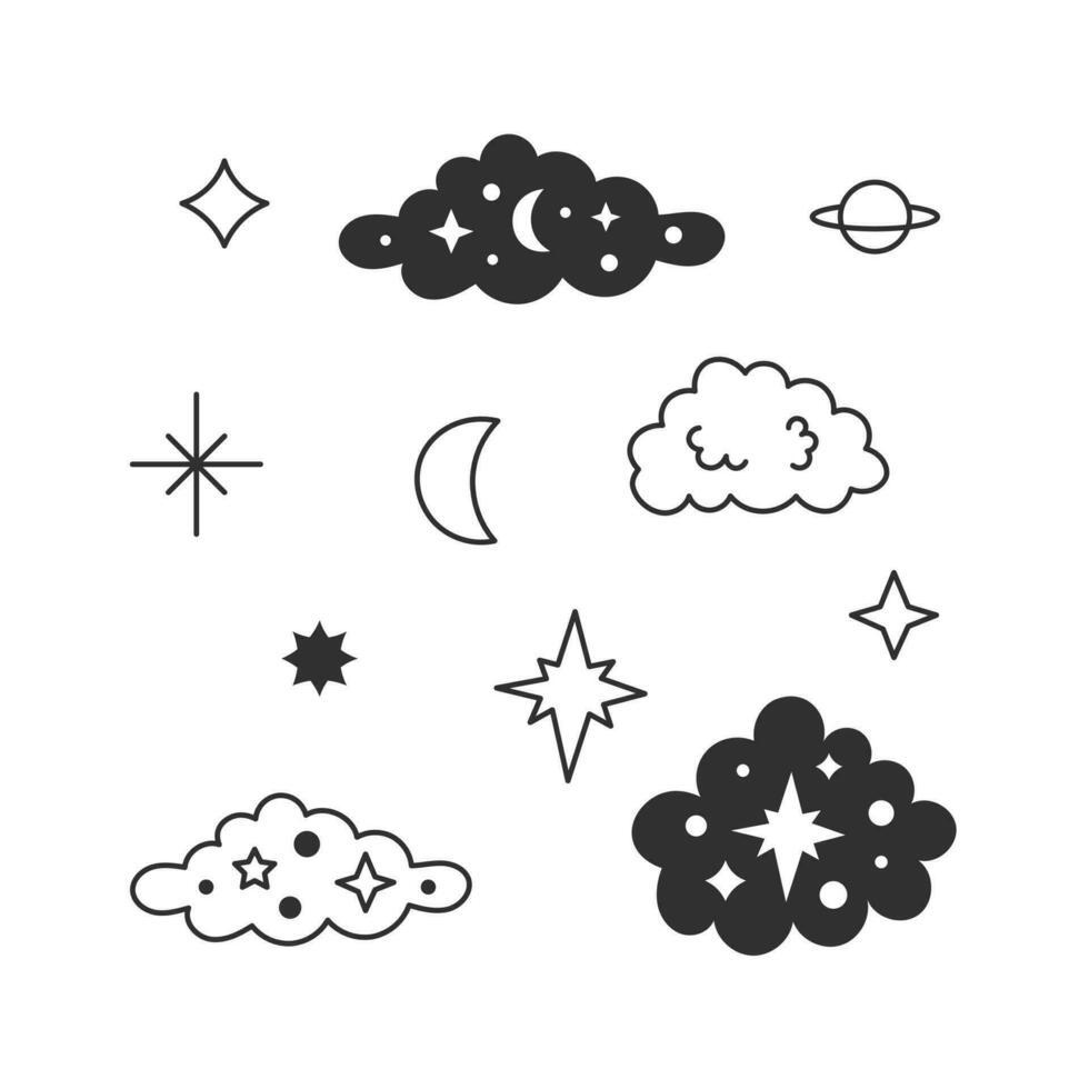 Night sky space elements doodle set vector