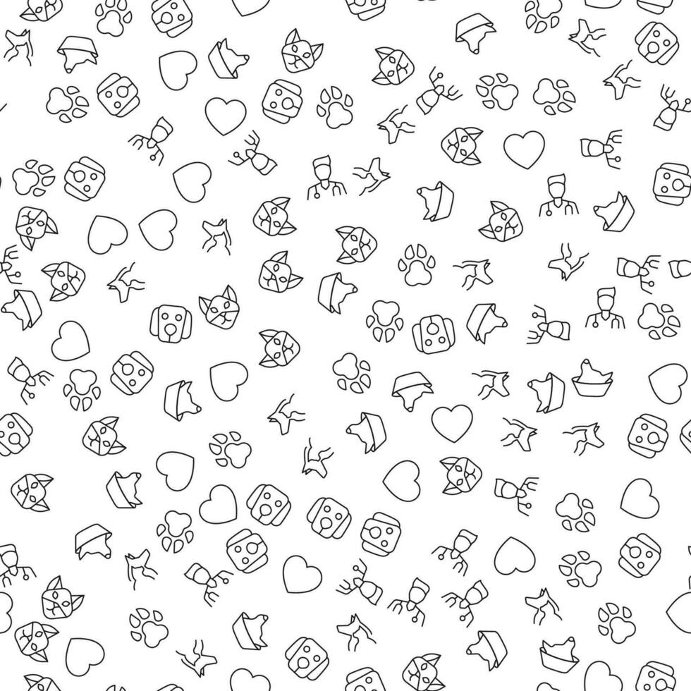 Heart, Paw, Cat and Dog Muzzles Seamless Pattern for printing, wrapping, design, sites, shops, apps vector