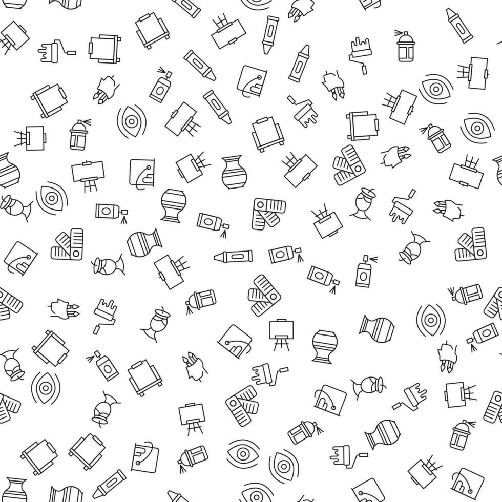 Artist, Vase, Dye, Bucket Seamless vector pattern made of line icons. Suitable for web wrapping, printing, web sites, apps