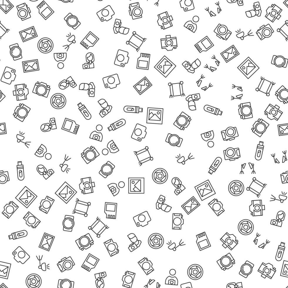 Female Photographer, Studio, Camera, Picture Seamless Pattern for printing, wrapping, design, sites, shops, apps vector