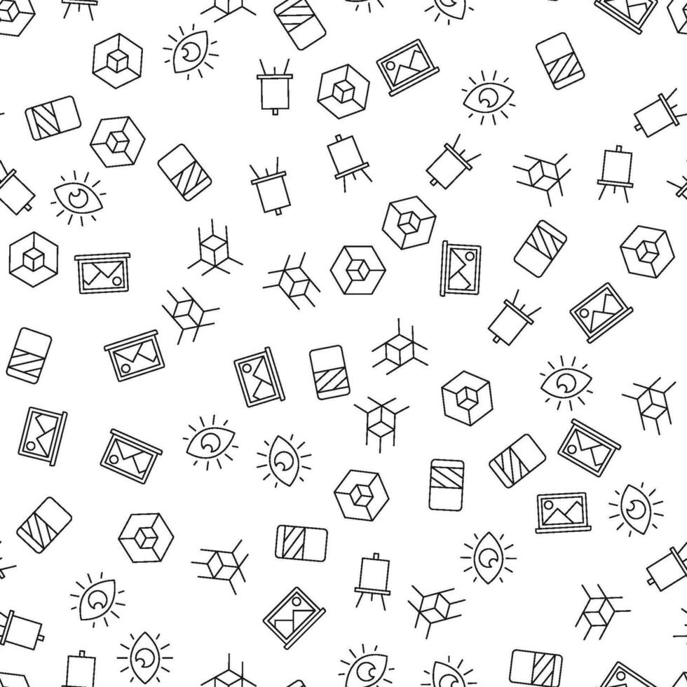 Eye, Eraser, Cube in Corner Vector Seamless Pattern for websites, wrapping, printing backgrounds and other purposes