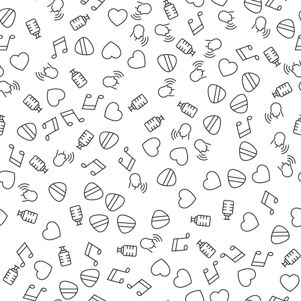 Singer, Heart, Microphone, Mediator Seamless Pattern for printing, wrapping, design, sites, shops, apps vector