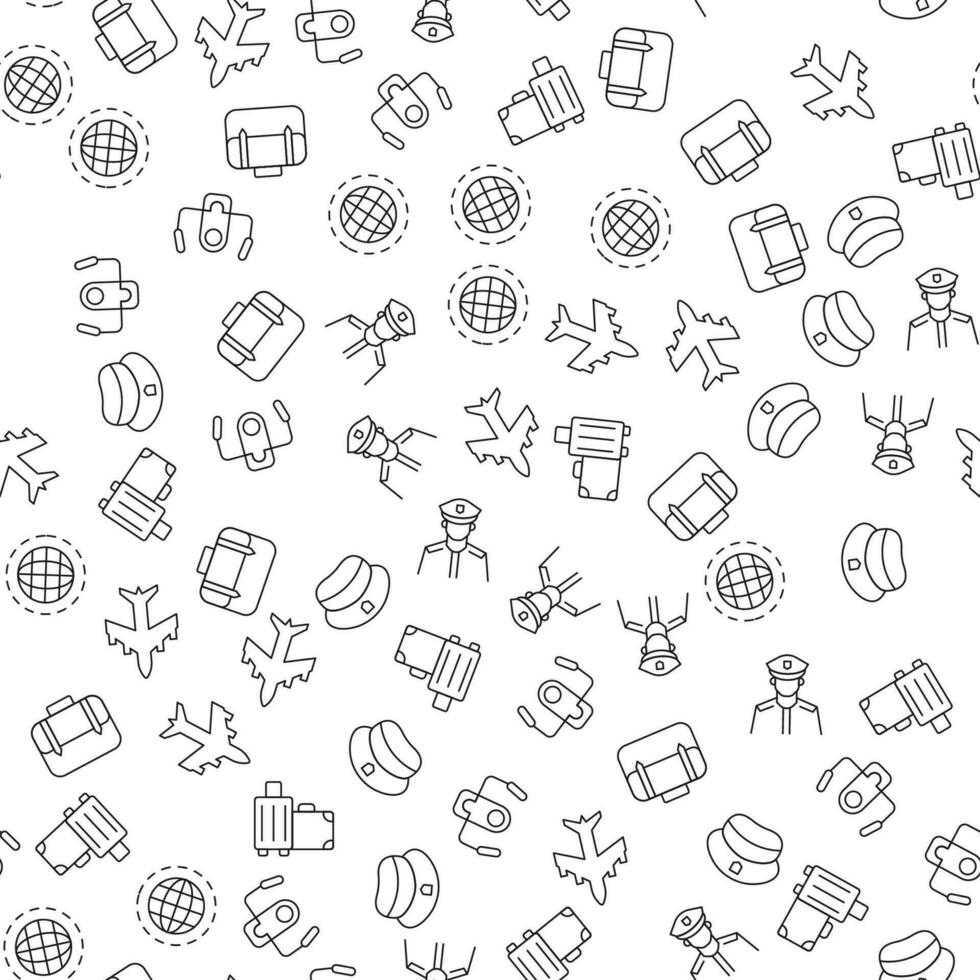 Pilot, Plane, Globe, Baggage, Luggage, Suitcase Seamless Pattern for printing, wrapping, design, sites, shops, apps vector