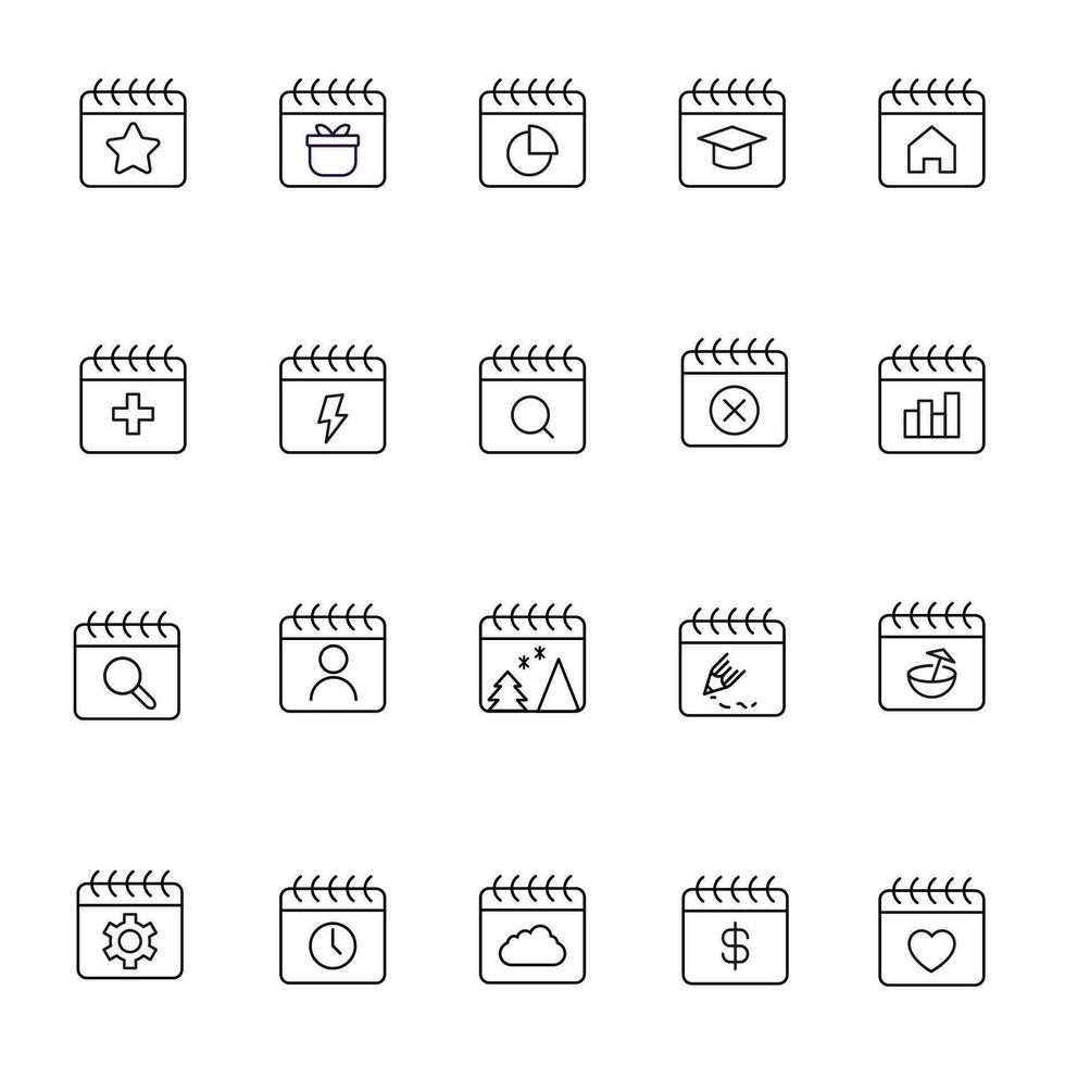 Calendars Vector Line Icons Set. Perfect for design, infographics, web sites, apps.
