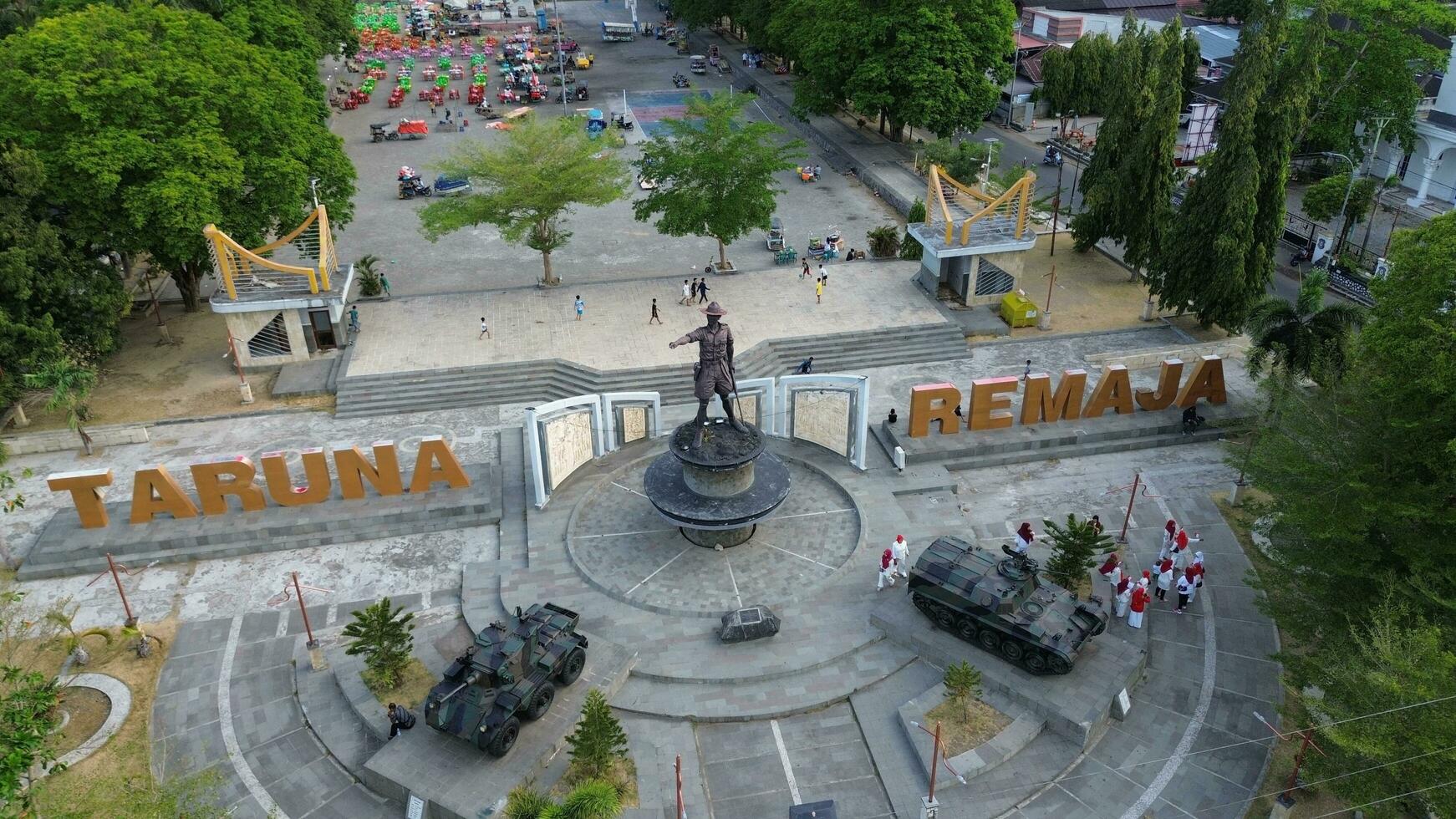 Gorontalo, Indonesia - September 07, 2023 - Aerial view of Nani Wartabone Monument at Taruna Remaja Square photo