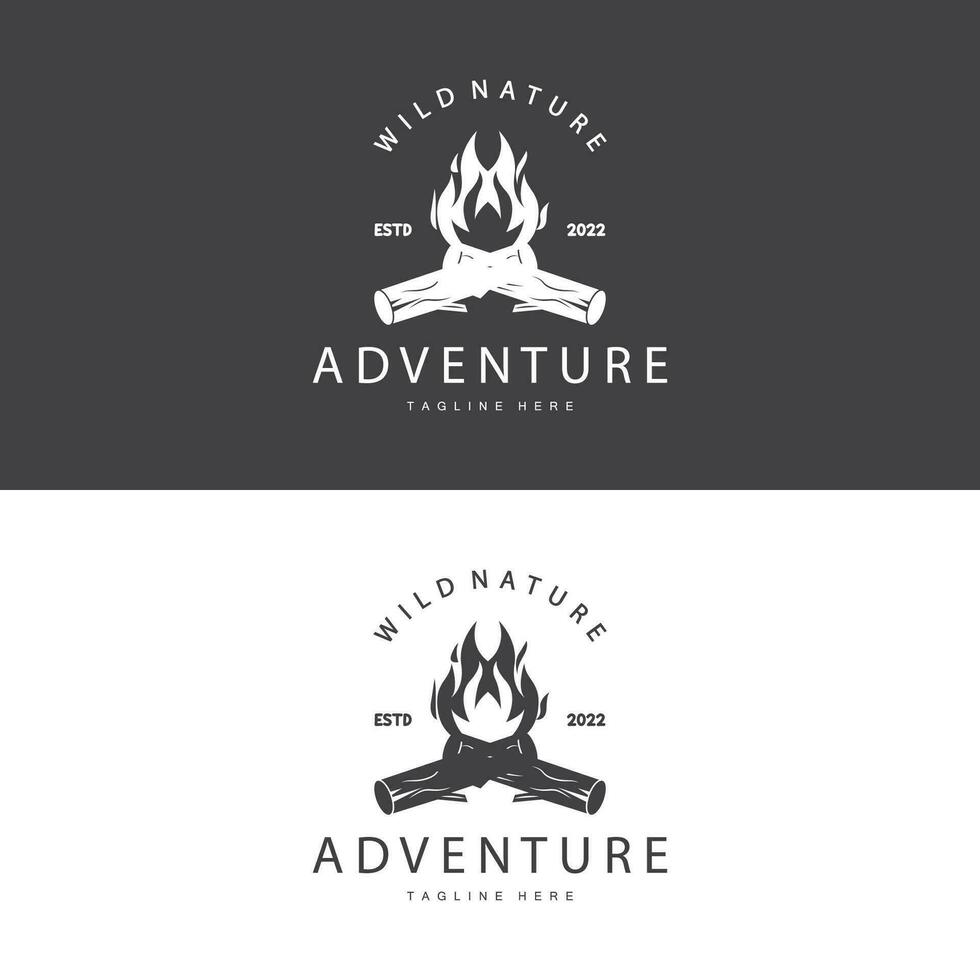 Bonfire Logo, Burning Bonfire Wood And Fire For Camping Retro Vintage Adventure Design vector