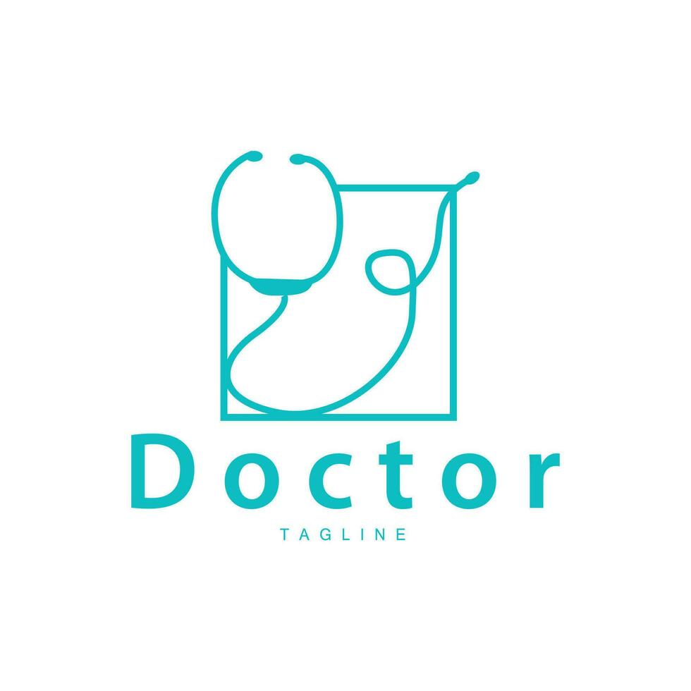 Stethoscope Logo, Health Doctor Design Simple Line Vector Symbol Illustration
