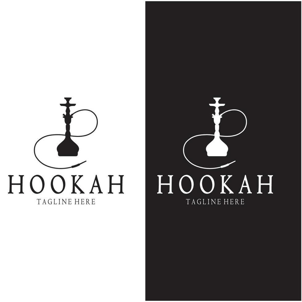 Vintage hookah, shisha or water pipe logo silhouette for club, bar,cafe,vape and shop. vector