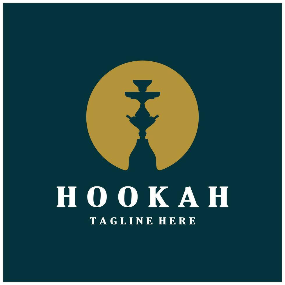 Vintage hookah, shisha or water pipe logo silhouette for club, bar,cafe,vape and shop. vector