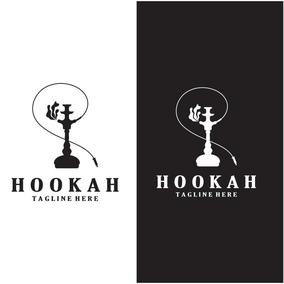 Vintage hookah, shisha or water pipe logo silhouette for club, bar,cafe,vape and shop. vector