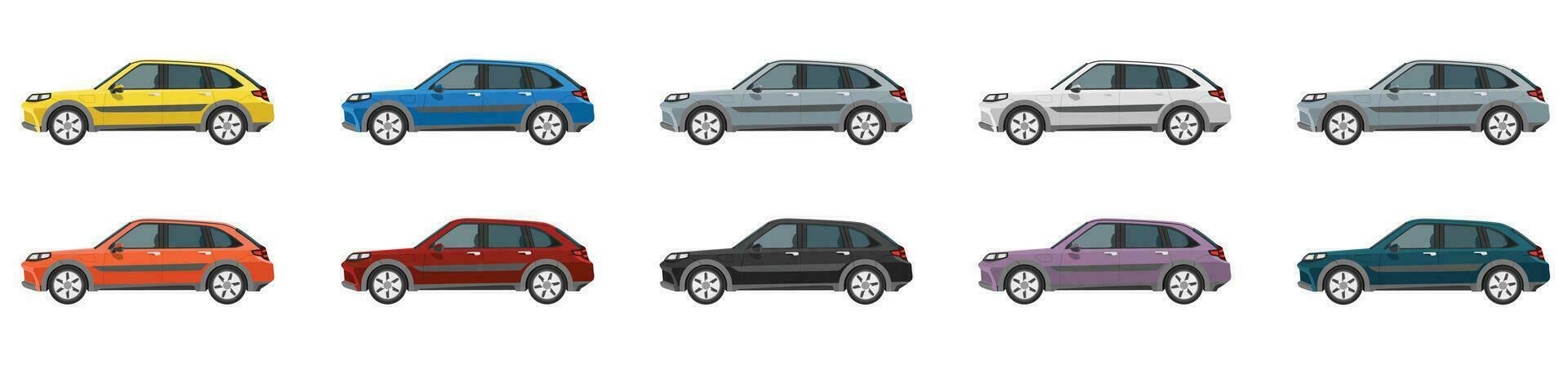 vector o ilustrador de hatchback carros vistoso recopilación. diseño de eléctrico vehículos coche. vistoso carros con separar capas. en aislado blanco antecedentes.