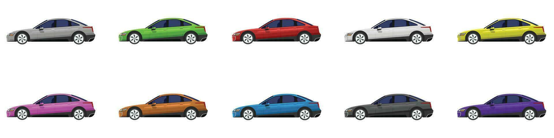 Vector or Illustrator of sedan cars colorful collection. Design of electric vehicles car. Colorful cars with separate layers. On isolated white background.