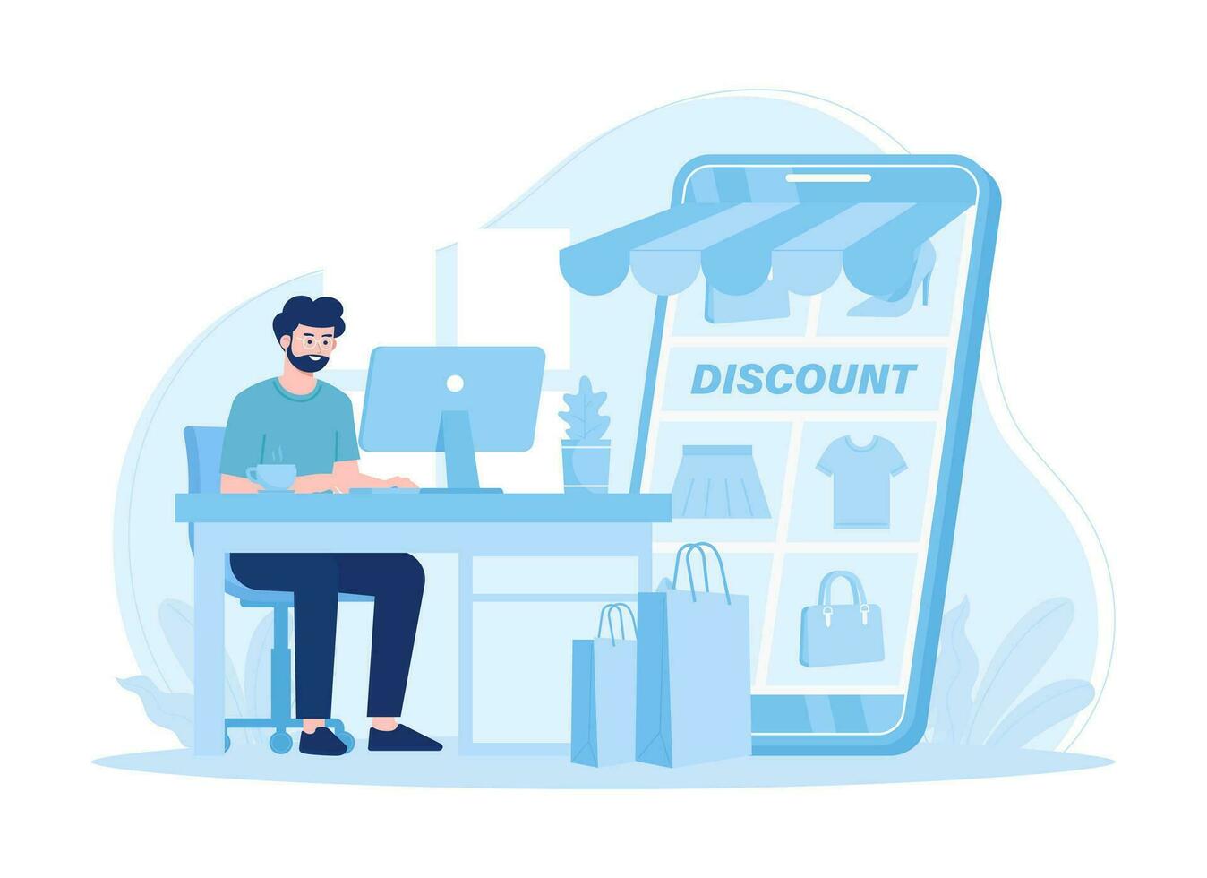 Shop online from home concept flat illustration vector