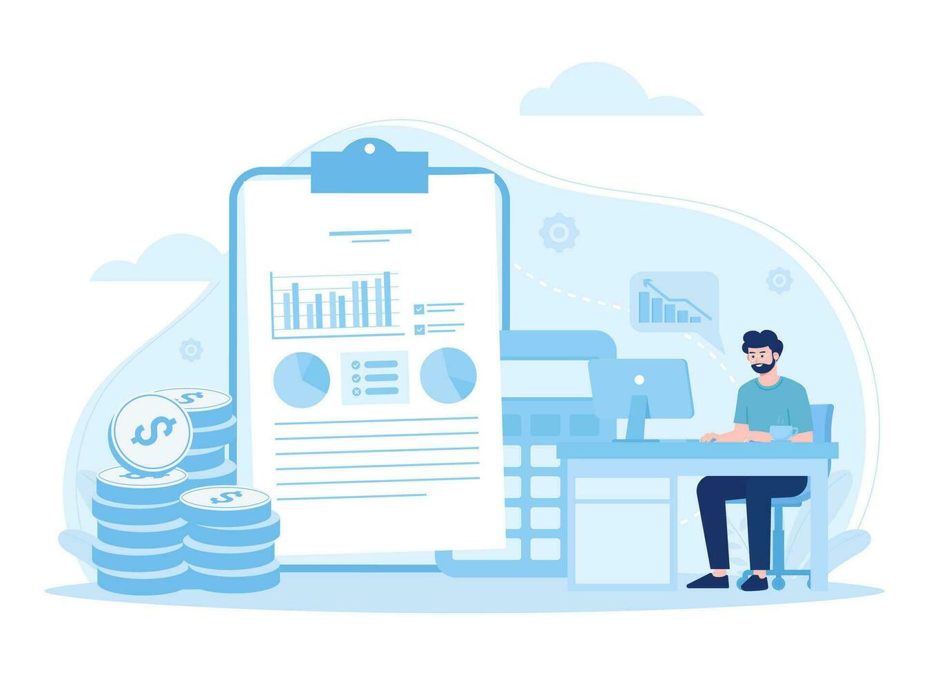 Worker is calculating business income concept flat illustration vector
