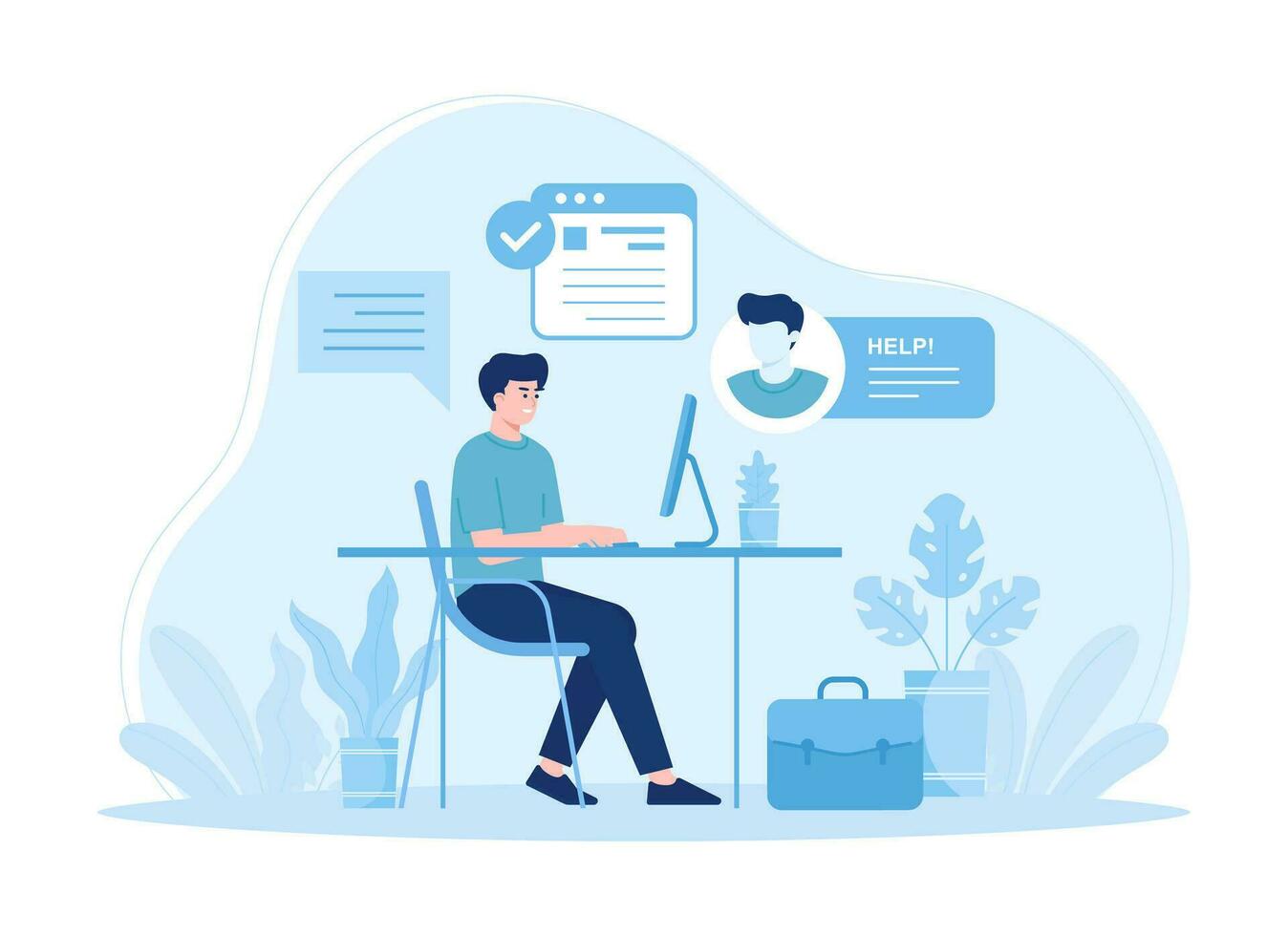 Male customer support concept flat illustration vector