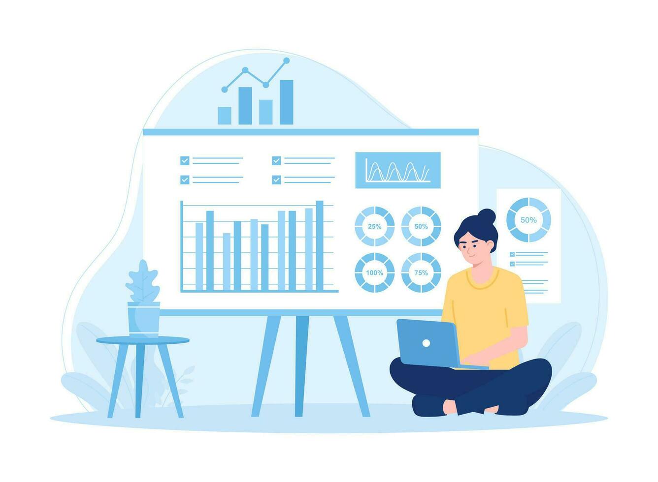 Analyzing work projects concept flat illustration vector