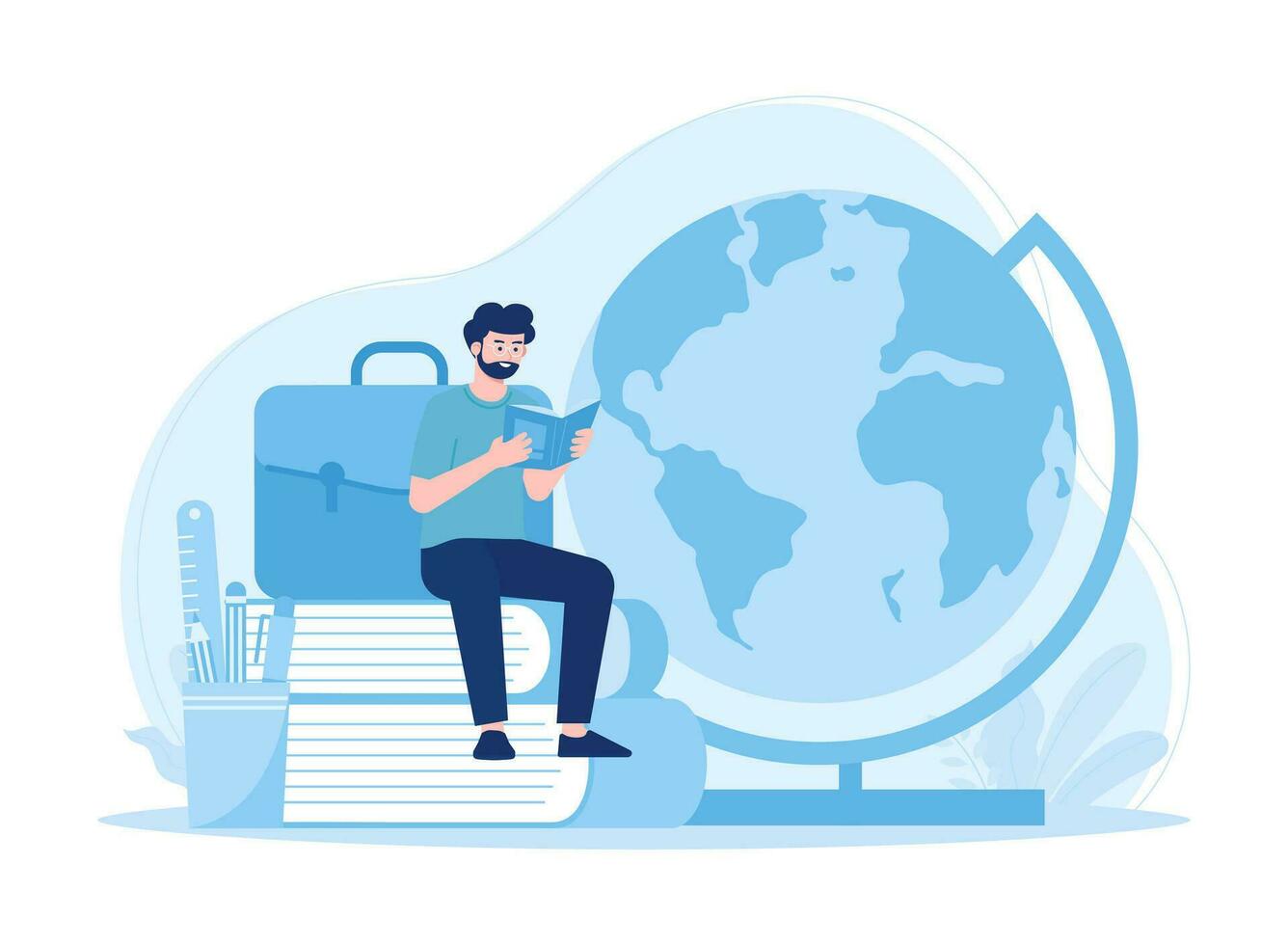 Students sit on books and read concept flat illustration vector