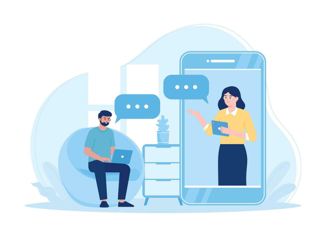 Customer support assistance and feedback for clients concept flat illustration vector