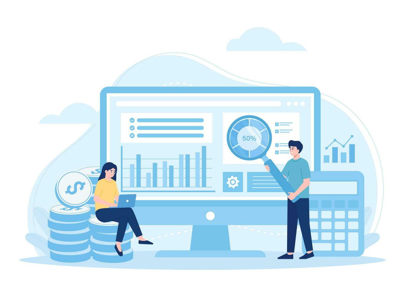 People analyze growth charts concept flat illustration vector