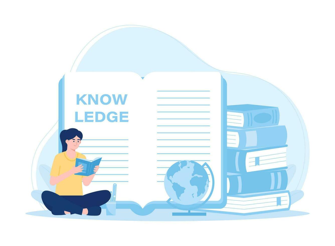 Someone reads a book of knowledge concept flat illustration vector