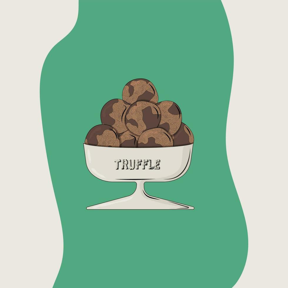 hecho a mano chocolates en retro estilo. trufa en un bol. trufa golosinas en retro estilo. vector