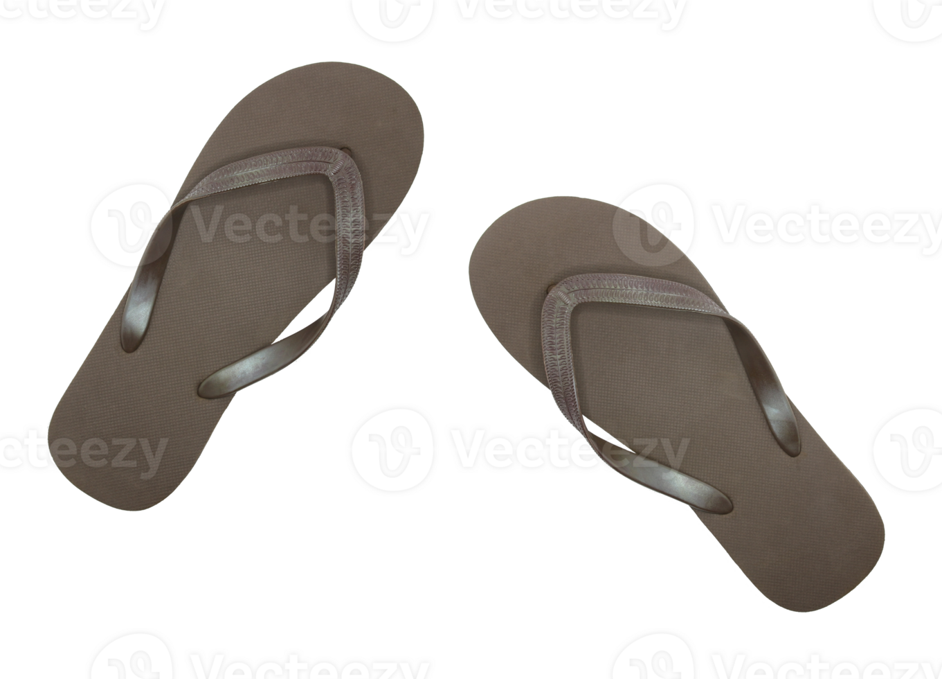 A close-up studio shot of a pair of flip-flops on transparent background png file