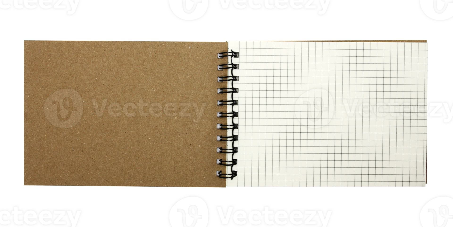 The notebook has grid lines with a looped spine on transparent background png file