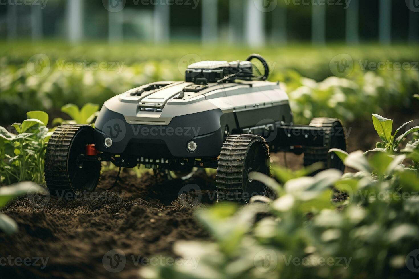 close up view of Agriculture robotic and autonomous car, ai generative photo