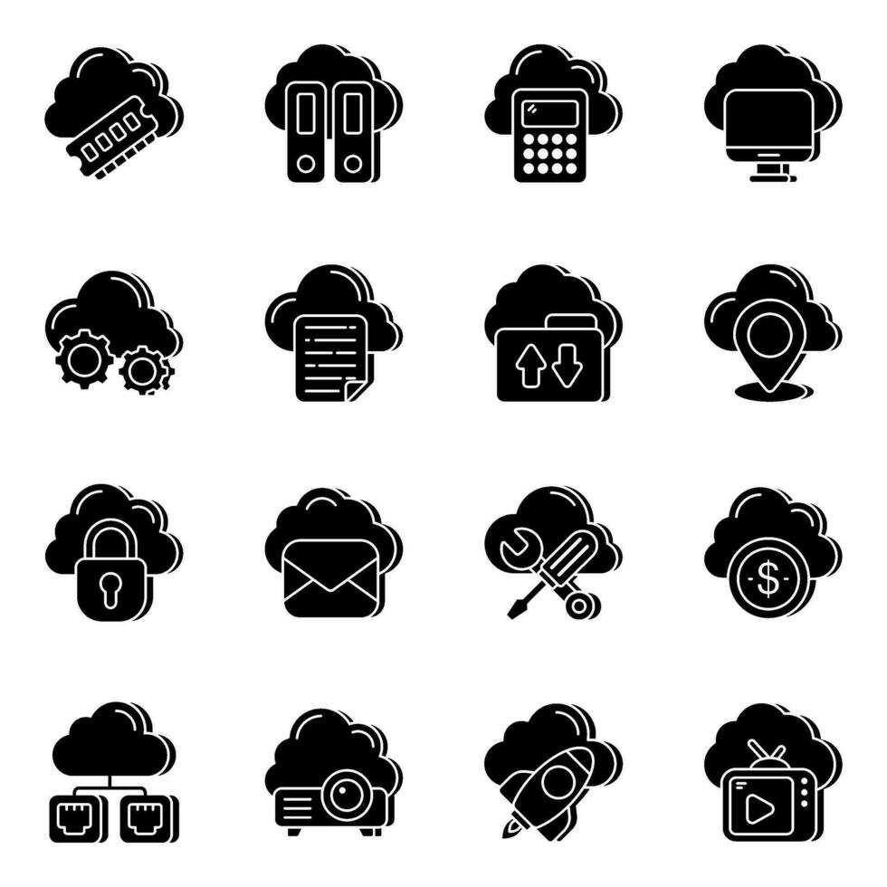Pack of Cloud Computing Solid  Icons vector