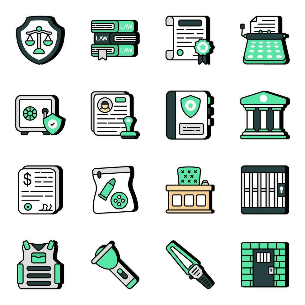 Pack of Crime and Law Flat Icons vector