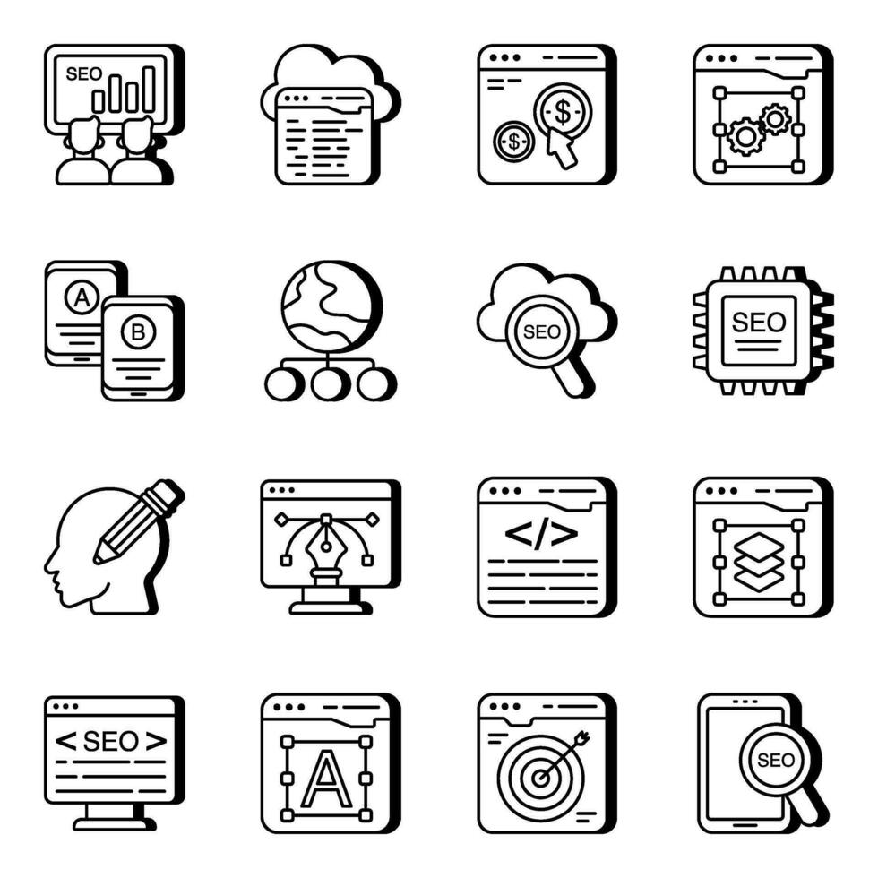 Pack of Seo and Mockup Linear Icons vector