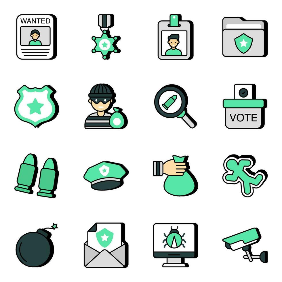 paquete de iconos planos de justicia vector