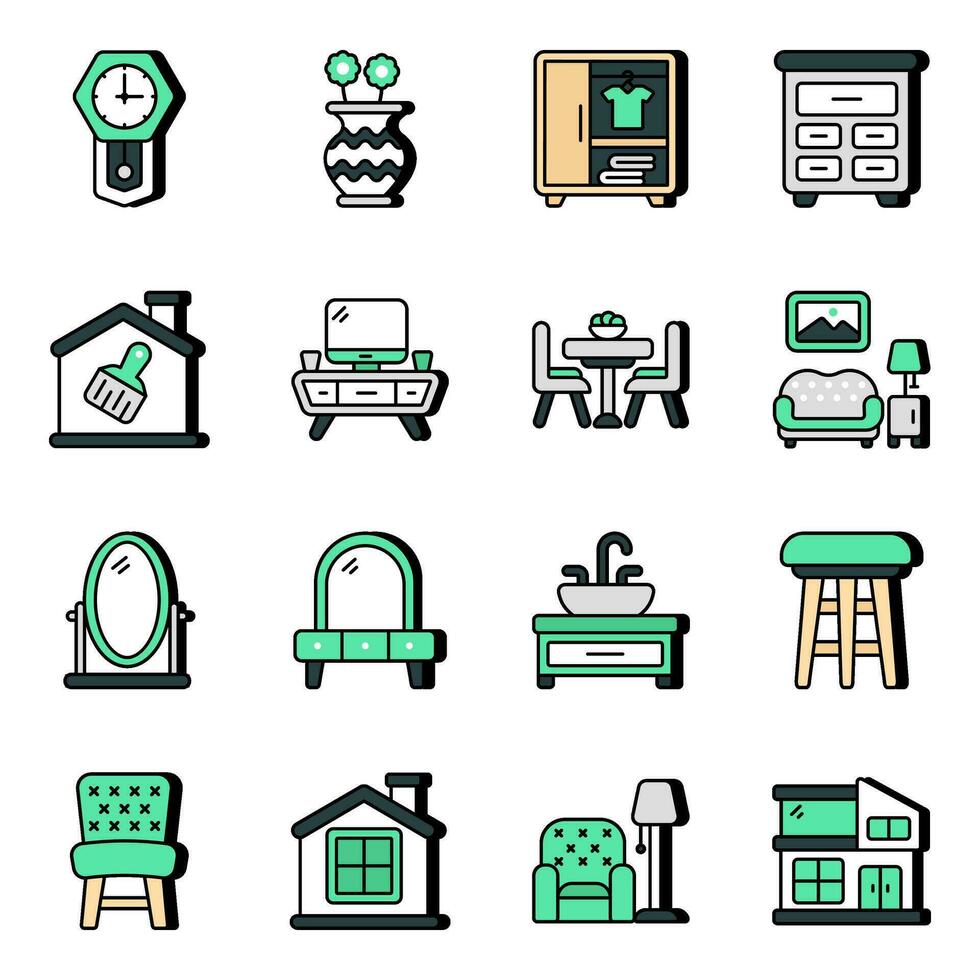 paquete de iconos planos interiores vector