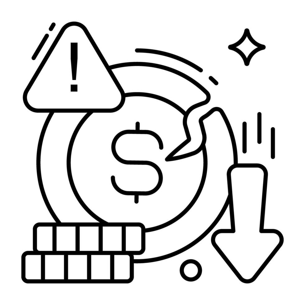 Editable design icon of dollar value decrease vector