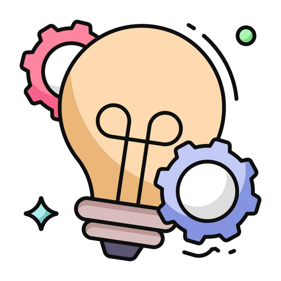 Gears with lightbulb, flat design icon of idea generation vector