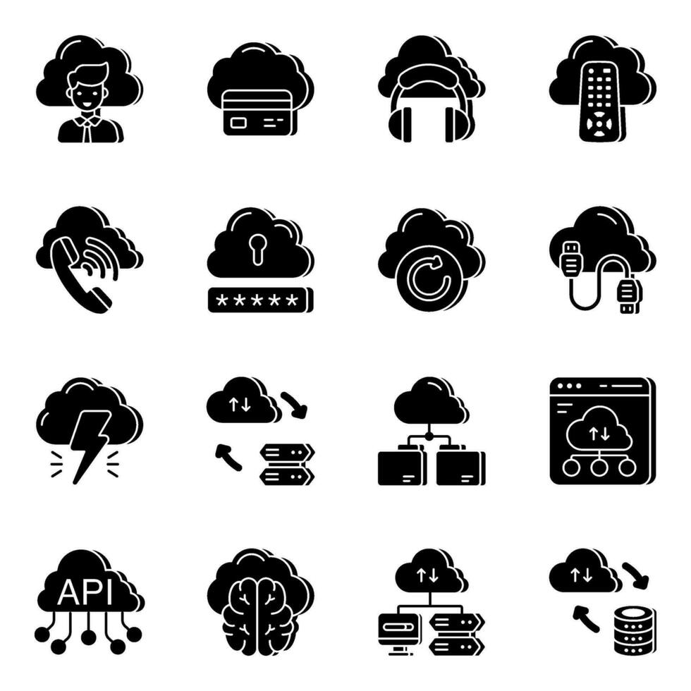 Pack of Cloud Technology and Services Solid Icons vector
