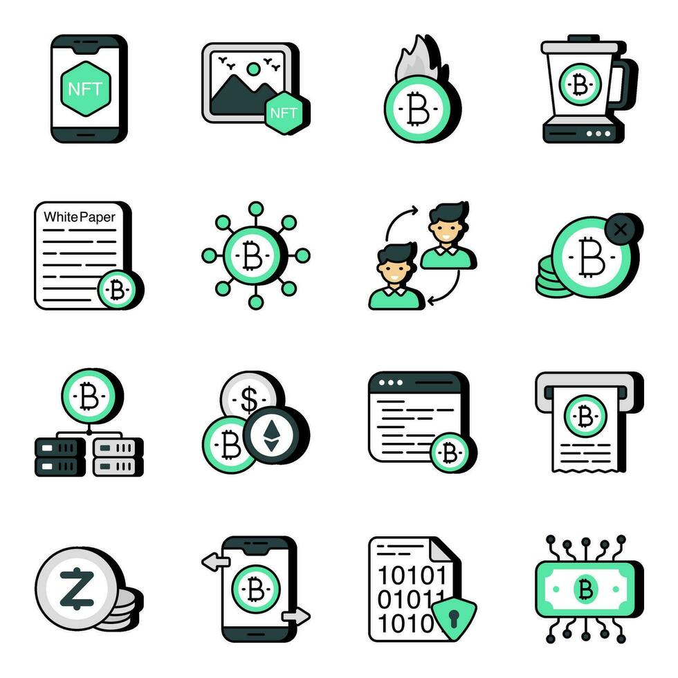 Pack of Bitcoin and Cryptocurrency Flat Icons vector