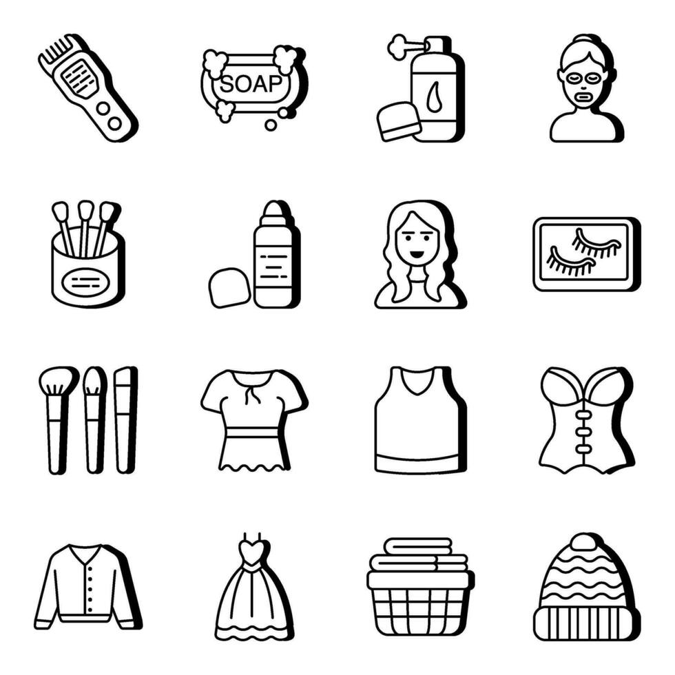 Pack of Makeup AccessoriesLinear  Icons vector